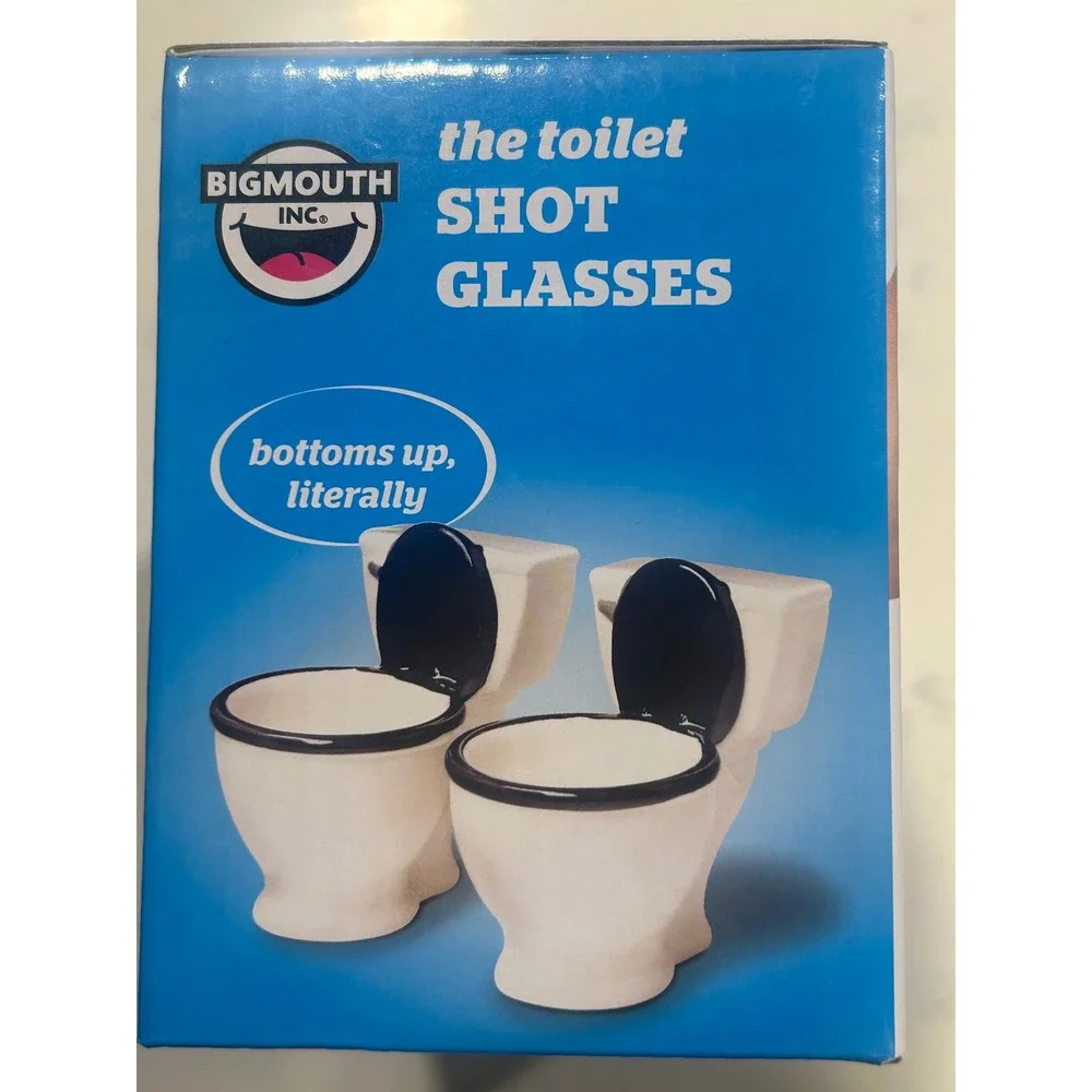 BigMouth Inc The Toilet Shot Glasses Set of 2 Ceramic Gag Gift 1.5oz White Black